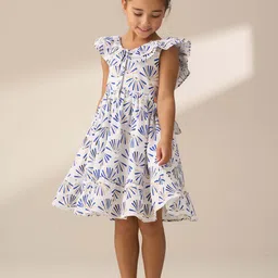 Angel & Rocket Girls Lina Frill Neck Printed Pure Cotton Dress-image-86