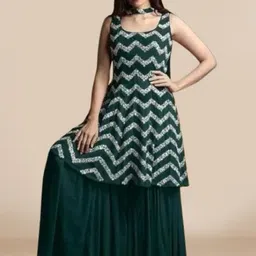 PARROT CREATION Embroidered Straight Sequinned Kurti With Sharara And Dupatta-6