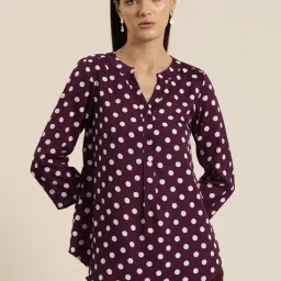 Qurvii Purple & White Polka Dot Print Top-image-39
