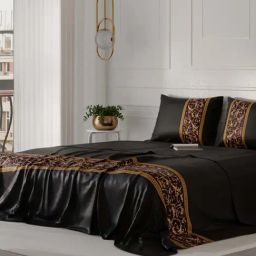 Stoa Paris Black Polyester 300 TC Vista Grandeur Double Bed Sheet With 2 Pillow Covers-image-14