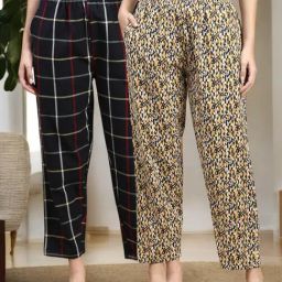 Kryptic Yellow & Black Cotton Relaxed Fit Printed Lounge Pants - Pack of 2-image-88