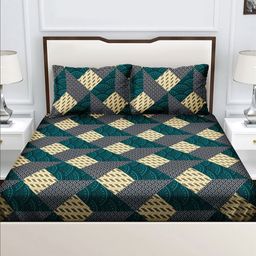 Myntra Elegant Homes Green & Beige Ethnic Motifs 160 TC Queen Bedsheet with 2 Pillow Covers-image-102