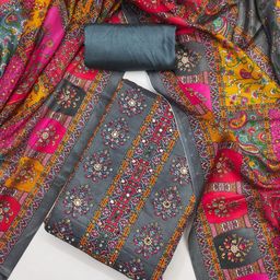 BlissFlair Floral Printed Beads & Stones Unstitched Dress Material-image-69