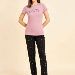 Sweet Dreams Blush Pink & Black Printed Top With Lounge Pants-image-39