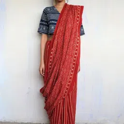 Chidiyaa Maroon Block Printed Cotton Mul Saree - God-picture-18