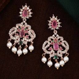 Estele Rose Gold-Plated CZ Dazzling Pearl Dangler Earrings-27