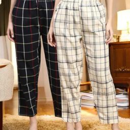 Kryptic Off White & Black Cotton Relaxed Fit Printed Lounge Pants - Pack of 2-image-80