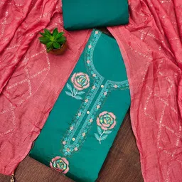 LeeliPeeri Designer Floral Embroidered Thread Work Unstitched Dress Material-image-76