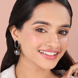 BEYTER Korean Sterling Silver Artificial Stone Studded Oval Shaped Drop Earrings-8