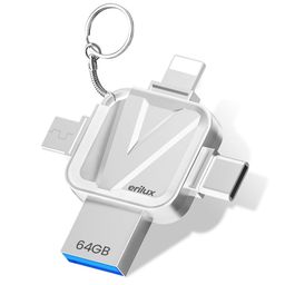 verilux Verilux® Pendrive 64GB 4 in 1 Flash Drive with Light-ning, Micro USB, USB A, Type-C Interface High Speed Mini Hangable 64 GB PenDrive for iOS & Android Compatible with iPhone, iPad, Android, PC image 1