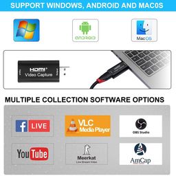Padom HDMI Capture Card USB 2.0 Audio Video Capture Converter, 1080P High-Definition Acquisition, Widely Used in DIY Video, Such as Game Live, Web Live, Live Teaching image 5
