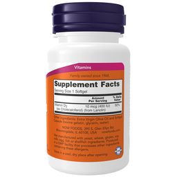 Now Foods Vitamin D-3 400 IU Pack of 180 Softgels image 2
