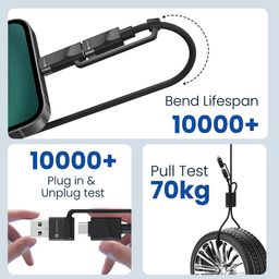 Portronics Omnicord 60W 4 in 1 Nylon Braided Fast Charging Cable With Multiple Port, Type C to Type C/Lightening, USB A, Fast Data Sync, Compatible With Type C Devices, Tablets/ipads & Laptop/Macbook image 5