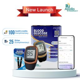 (New Launch) Apollo Smart Glucometer With Complimentary 25 Strips + App, Bluetooth Enabled, Access to Diabetes Self Management Tool with Doctor Chat Assist Plan, Complimentary Apollo Circle membership, Complimentary 100 Health Credits, Lifetime Warranty, Easy Report Sharing image 1