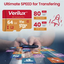 verilux Verilux® 64 GB Micro SD Card Universal Camera Micro SD Card 64 GB, Memory Card Phone Camera Memory Card, UHS-I C10 U3 V30 4K UHD Video Micro SD Card 100MB/s Reading image 5