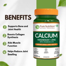 pure nutrition naturals Pure Nutrition Calcium Citrate 60 Tablets with Magnesium, Zinc, Vitamin D3 & K2 (600 IU) – Supports Bone, Joint & Muscle Health, Boosts Collagen Synthesis for Men & Women image 3