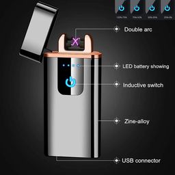 CHAFFUL Metal Eelectric Arc Lighter with Double Arc Plasma Sensor Ligher/Torch with LED Indicator Sensor Fingerprint Flameless Lighter & USB Rehargeable image 3