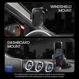 Portronics Clamp M4 Car Phone Holder Stand with 360 Degree Rotation, Strong Grip, Suction Cup Mount, Single Hand Use, Shockproof Build, Mobile Stand for Car (Black) image 4