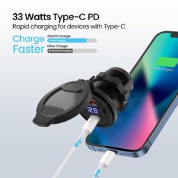 Portronics Spark 51W Multi-Vehicle Phone Charger, 33W Type-C Power Delivery, 18W USB Fast Charging, Type-C & USB Dual Output, for Motorcycles & Scooters image 3