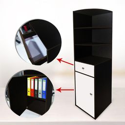 Kawachi Engineered Wood Book Shelf and Display Unit Cabinet Corner Bookshelf with 3 Open Shelves, White Drawer Storage Unit, Dark Wenge image 5