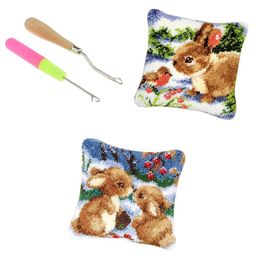 MERISHOPP® 2 Set Rabbit Pillowcase Latch Hook Kit and 2pcs Latch Hook Tool for Beginner|Crafts | Needlecrafts & Yarn | Rug Making | Latch Hooking image 1