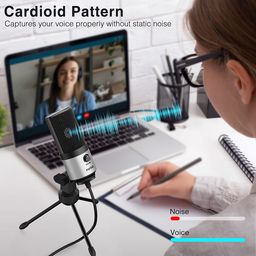 FIFINE USB Microphone for Zoom Video Meeting Online Class on PC Computer, Metal Condenser Desktop Mic with Gain Control for Windows and Mac, Silver - K669S image 4