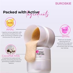 SUROSKIE Instant Purifying Scalp Scrub 200gm | With AHA+BHA & Coconut Oil | Get Up To 99% Dandruff Reduction | For Deep cleanse, Soothe & Exfloiate Scalp | Hair Management | Scalp For Men & Women image 5