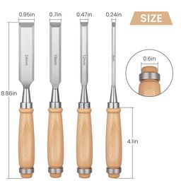 serplex Serplex® Bevel-Edge Craft Chisel Set, Multi Sizes (4 Pcs) for Woodworking, Durable Chrome Vanadium Steel Blades with Ergonomic Wooden Handles for Carving, Shaping, and Detailing image 3
