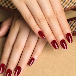synaty Synaty® 24Pcs Pure Color Fake Nails Artificial Nails Art Set (Wine Red) image 1