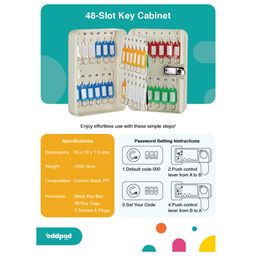 oddpod oddpod™ 48 Keys Numeric Lock Metal Wall-Mount Security Key Box/Safe Cabinet with Key Tags (White) image 5