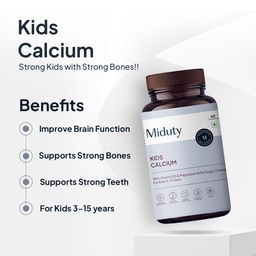 Miduty Chewable Kids Calcium 350 mg with Vitamin D3 & K2, Magnesium | Strong Bones, Brain Function, Immunity Booster, Strong Teeth | Calcium Supplement Kids Multivitamin - 60 Chewables image 2