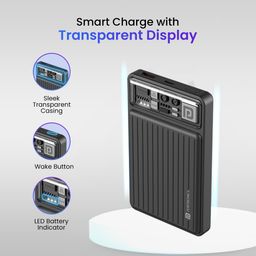Portronics Luxcell Mini 10K Advanced 10000 mAh Nano Power Bank with 22.5W Max Output, LED Indicator, Mach USB-A Output, Type C PD Output, Type C Input, Wake Up Button(Black) image 4
