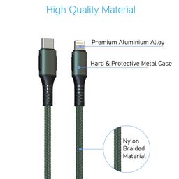 Portronics Konnect CL 20W POR-1067 Type-C to 8 Pin USB 1.2M Cable With Power Delivery & 3A Quick Charge Support, Nylon Braided For All Type-C and 8 Pin Devices, Green image 2
