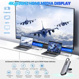 verilux Verilux® USB C HUB 4 in 1 USB C to HDMI Adapter with 4K@30Hz HDMI, 2.0/3.0 USB Adapter Multiple Port, PD 100W & USB C Data Port USB Type C Hub for Laptop, MacBook Pro Air 20CM USB Hub Long Cable image 3