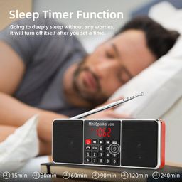 prunus J-288 Portable AM FM Radio with Bluetooth Speaker, Sleep Timer, Power-Saving Display, Ultra-Long Antenna, AUX Input & USB Disk & TF Card MP3 Player（Red） image 5