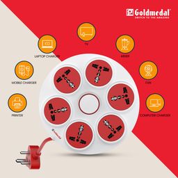 Goldmedal 360 Degree Power Strip (White) Pack Of 1, 6-Outlet International Sockets, 3-Pin 2 Meter Cable, Master Switch With Led Light Indicator And Overload Protector For Home & Office,240Volts image 4