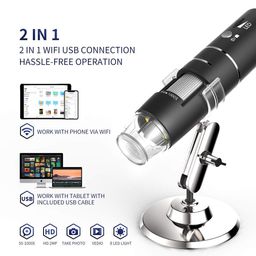 Microware Microware 1000X WiFi Digital Microscope Magnifier Camera 8LED w/Stand for Android iOS (Black) image 3