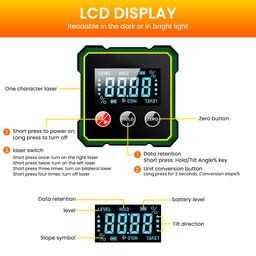 Serplex® LCD Angle Finder Inclinometer 2 in 1 Magnetic Angle Gauge Meter Inclinometer with Bidirectional Red Laser Light & Data Retention Function USB Rechargeable Portable Angle Finder image 5