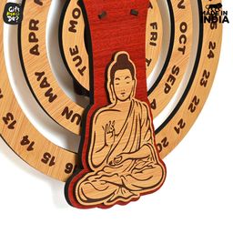 gift kya de GKD Calendar 2025 Wall Hanging Perpetual Calendar Wooden Circular Round Shape Calendar for Infinite Lifetime Best for Wall Decor and New Year Gifts (Gautam Buddha Red & Bamboo) image 3