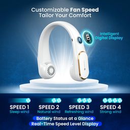 Portronics Gobreeze Portable Rechargeable Neck Fan, Upto 6 Hours Playtime, LED Display, Bladeless Fan, 4 Speed Mode, Adjustable Size, 360° Cooling Neck Fan, Noiseless Fan, Type C Fast Charging(White) image 4