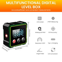 Serplex® LCD Angle Finder Inclinometer 2 in 1 Magnetic Angle Gauge Meter Inclinometer with Bidirectional Red Laser Light & Data Retention Function USB Rechargeable Portable Angle Finder image 2
