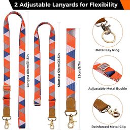 Women Phone Lanyard with Phone Case Insert Pieces, Wrist Strap, Keyrings, Phone Loop Strap, Fashion Geometric Print Cell Phone Lanyard Strap Quick Release Travel Cell Phone Sling Strap image 2