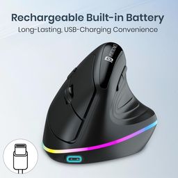 Portronics Toad Ergo 3 Ergonomic Wireless Mouse with RGB, 2400 DPI, Dual Mode BT & 2.4GHz Connectivity, Rechargeable Battery, 6 Buttons, Adjustable DPI, Silent Clicks (Black) image 5