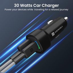 Portronics Car Power 30 Dual Output Fast Car Charger with 30W Type-C PD & 30W USB, LED Indicator, Charging Adapter Compatible with Cars for iPhone & Android Smartphone, Smartwatch(Black) image 2