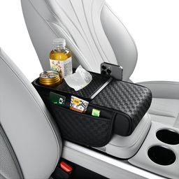 STHIRA® PU Leather Armrest for Car Center Console 4-in-1 Multi-Functional Car arm Rest Cushion with Memory Foam,Dual Cup Holders,Tissue Box & Side Pocket Universal Hand Rest for 35 * 7 * 19cm image 1
