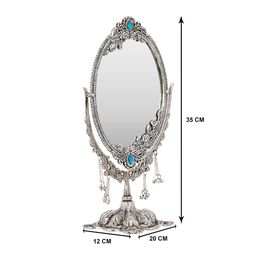 NM Aluminium Oval Table Top Double Side Table Mirrorv360 Degree Rotating, 35X20 Cm Silver,Table top Mirror,Best for Home Decor,Dressing Table,Make-up,Gifting image 5