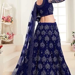 zaalima fashion with z logo Amazon Brand-Women's Net Chain Semi-Stitched Lehenga Choli And Dupatta Set (Free Size) (Navyblue) image 2