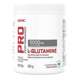 GNC Pro Performance L-Glutamine 5000 mg | 250 gm | 50 Servings | Key Amino Acid For Faster Recovery | Boosts Immunity | Supports Intestinal Function | Lactose Free | Zero Gluten | Unflavoured image 1