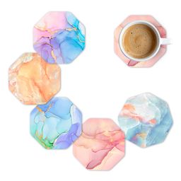 brizberry Brizcoast Premium Designer Printed Beautiful Wooden Coasters Fit for Tea Cups, Coffee Mugs and Glasses 4 6 12 (3.5X3.5 Inch) (Marble Octagon 1 (Set of 5) image 1