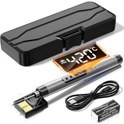serplex Serplex® LCD Soldering Iron Tool Kit with Carry Case Rechargebale 1000mAh Cordless Soldering Iron Pen Adjustable Temperature Handheld Soldering Iron Kit for Electronics Repairing, DIY Assemble image 1